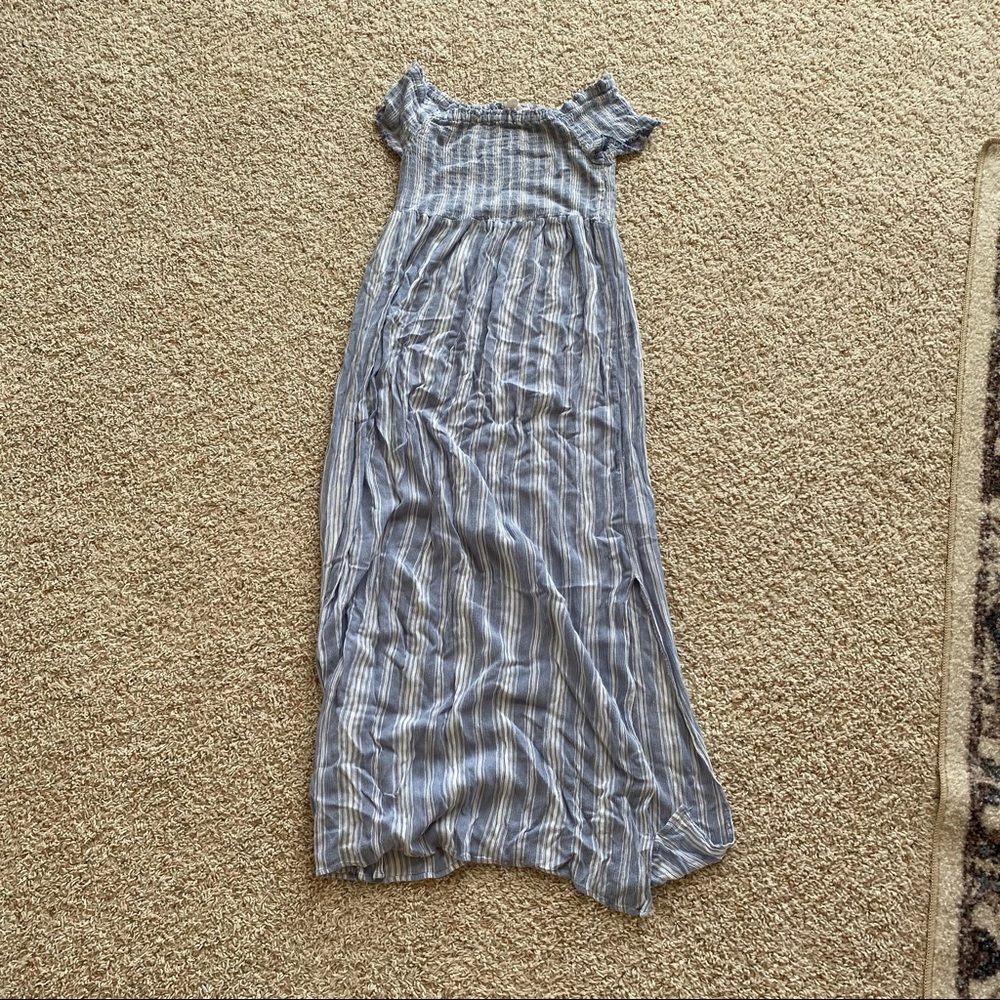 Off The Shoulder White And Blue Aeropostale Maxi Dress